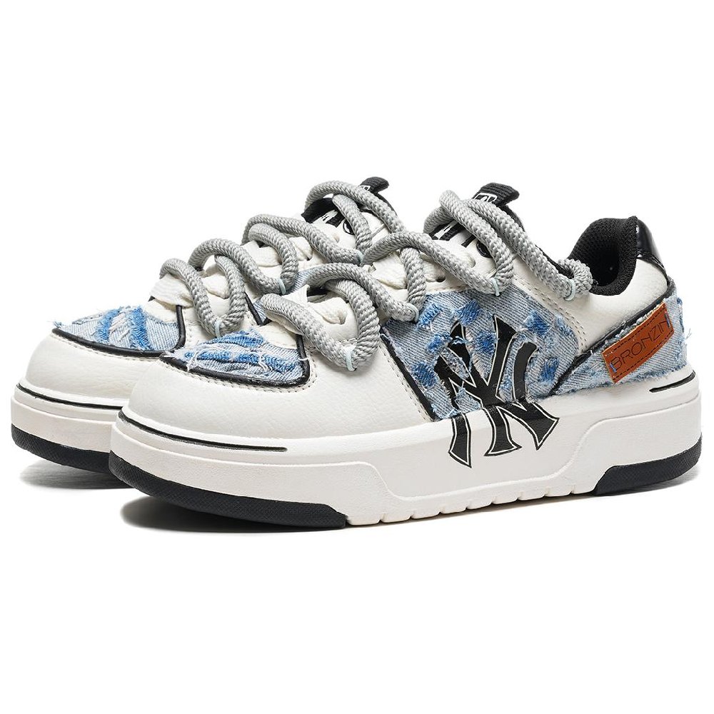 MLB Chunky Liner Western Denim Blue Anti-Slip Wear-Resistant Low-Top Skateboard Shoes Unisex White