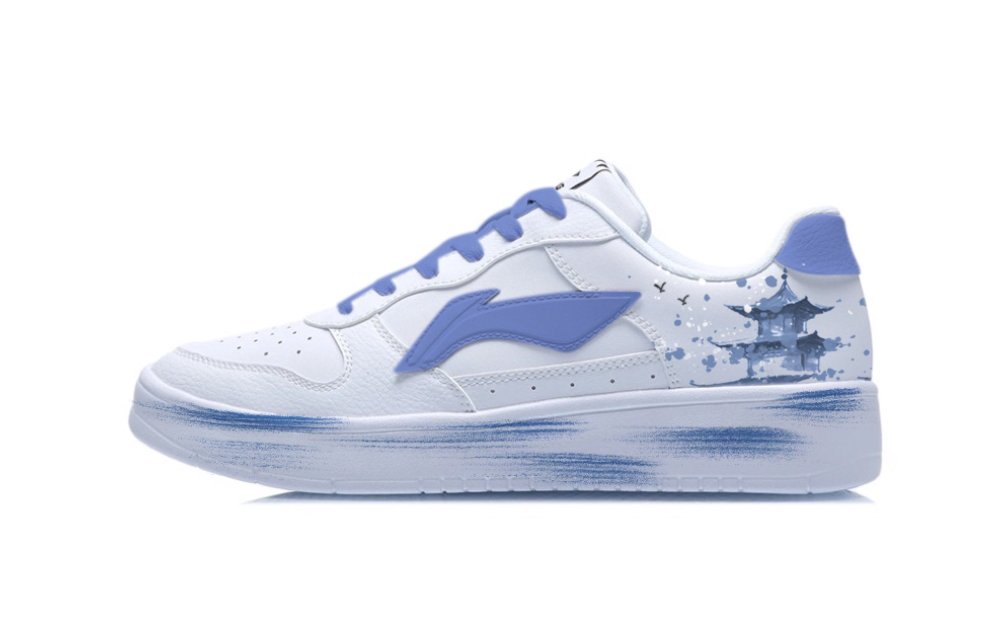 LiNing Pontoon Boats Slip-Resistant Cushioning Lightweight Low-Top Skateboard Shoes Unisex White Blue
