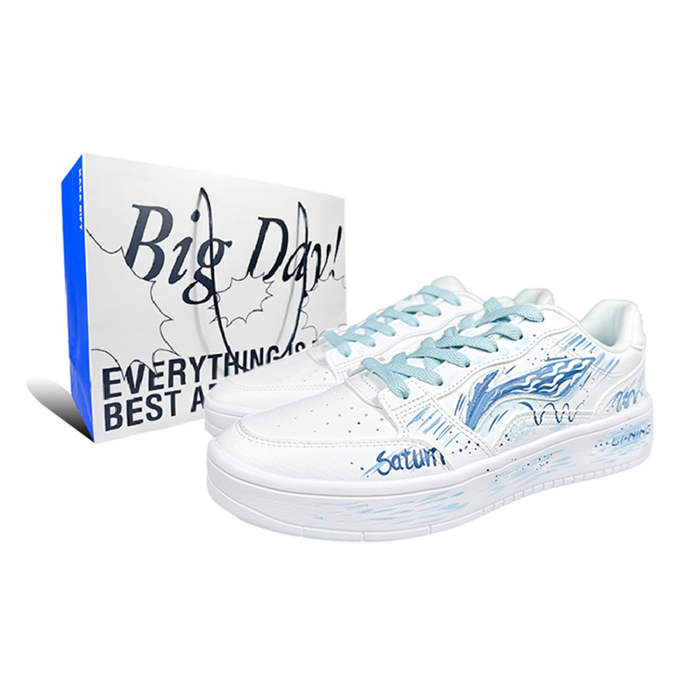 LiNing Acer Truncatum Cushioning Abrasion Resistant Breathable Low Top Skateboard Shoes Men's White Blue