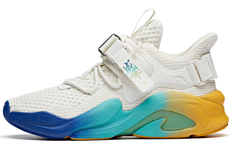 Anta Bastard Peak Cushioned Wear-Resistant Slip-Resistant Breathable Low-Top Chunky Sneakers Men's White Blue Yellow