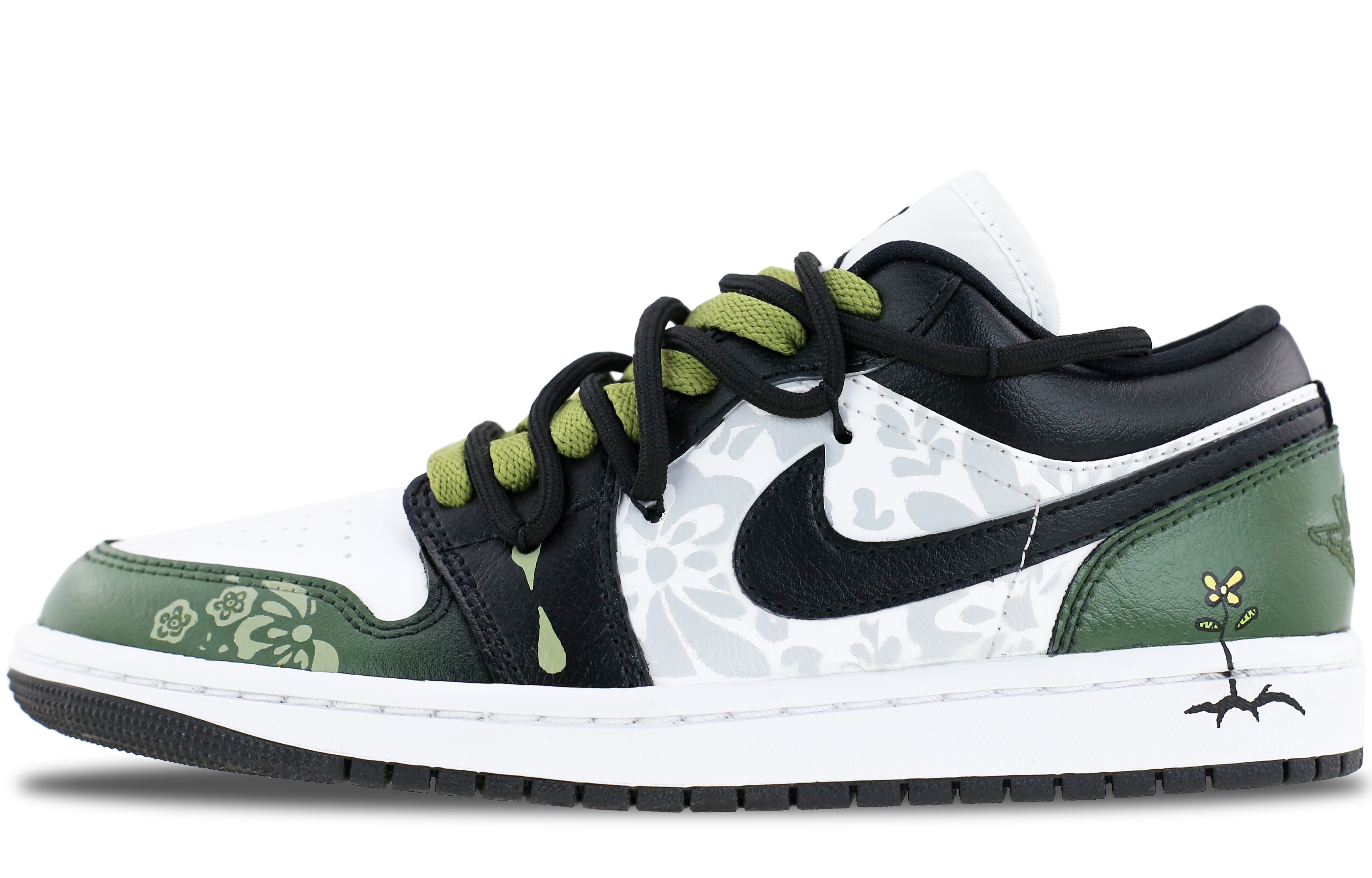 Jordan Air Jordan 1 Slip Resistant, Abrasion Resistant, Lightweight Low top Vintage Basketball Shoes Unisex Black Green