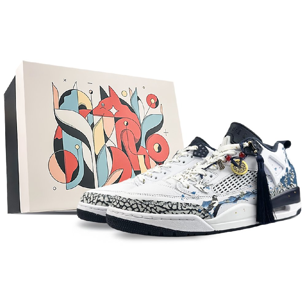 Jordan Spizike Slip-Resistant Low-Top Vintage Basketball Shoes Men's Blue White