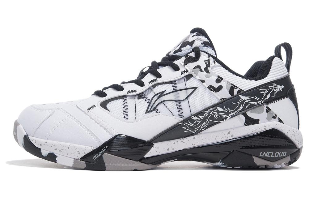 LiNing Cushioning Abrasion Resistant Support Rebound Low top Badminton Shoes Unisex White Black