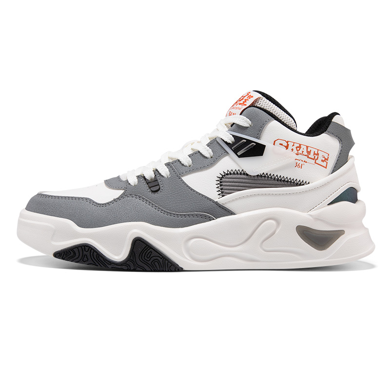361° Slip-Resistant Height Increasing Mid-Top Skateboard Shoes Men's White Gray