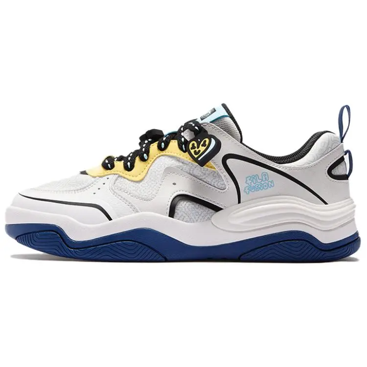Mr Doodle x FILA FUSION KICK III Skateboarding Shoes Abrasion Resistant Low Top Skateboard Shoes Men's White Blue