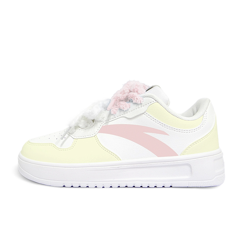 Anta Relaxed Anti Slip Wear Resistant Low Top Skateboard Shoes Unisex Yellow Pink