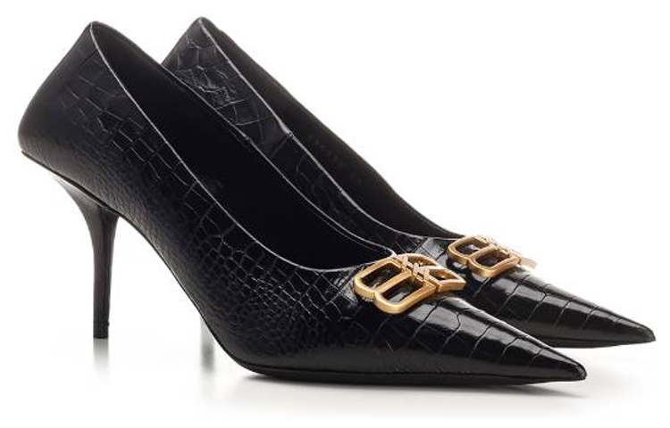 Balenciaga Square Knife Bb Croc Effect Leather Pumps 'Black' Women's