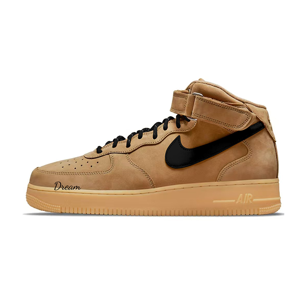 Nike Air Force 1 Slip Resistant Cushioning Mid Top Skateboard Shoes Unisex Brown Black
