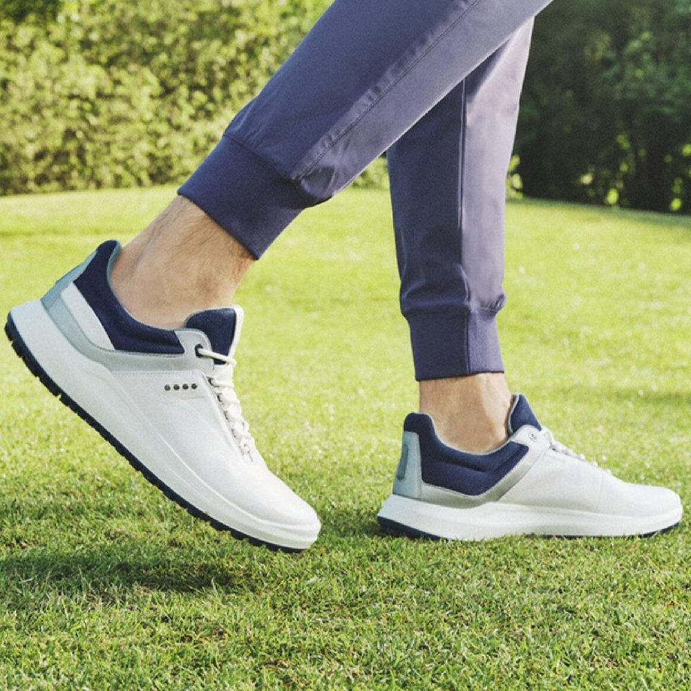 Ecco Cushioning, Slip Resistant, Abrasion Resistant Coverage Low Top Golf Shoes Men's White