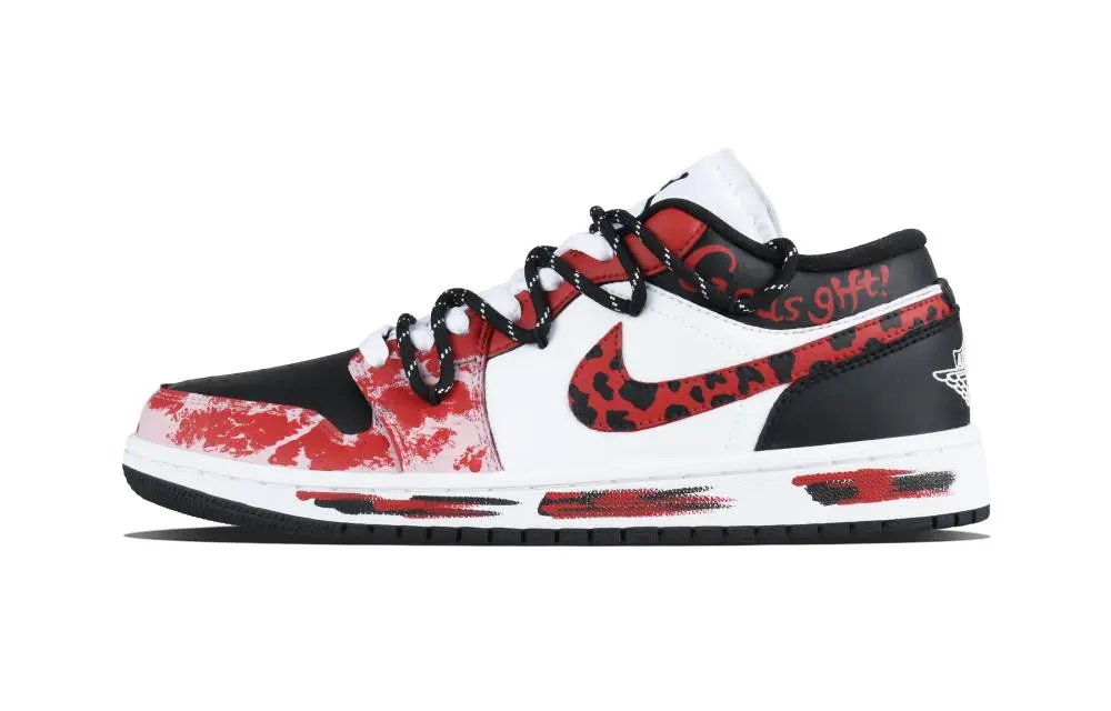Jordan Air Jordan 1 Red Leopard Low top Vintage Basketball Shoes Unisex Red Black