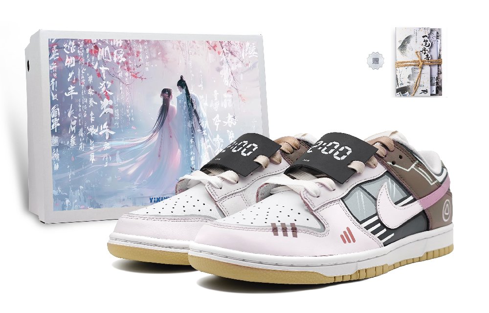 Nike Dunk Slip-Resistant Cushioning Wear-Resistant Low-Top Skateboard Shoes Men's White Pink Brown