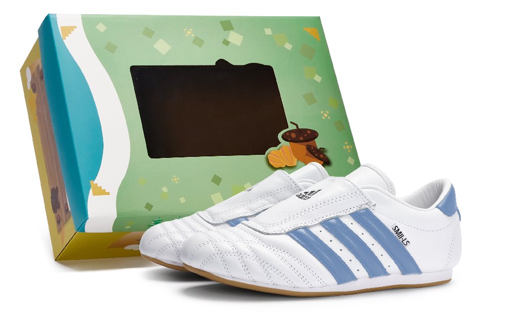 Adidas Originals Taekwondo Slip Resistant And Abrasion Resistant Coverage Low Top Training Shoes Unisex White Blue