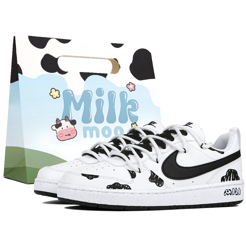 Nike Court Borough Low Cow Graffiti Durable Lightweight And Breathable Low-Top Skateboard Shoes Women's Black White