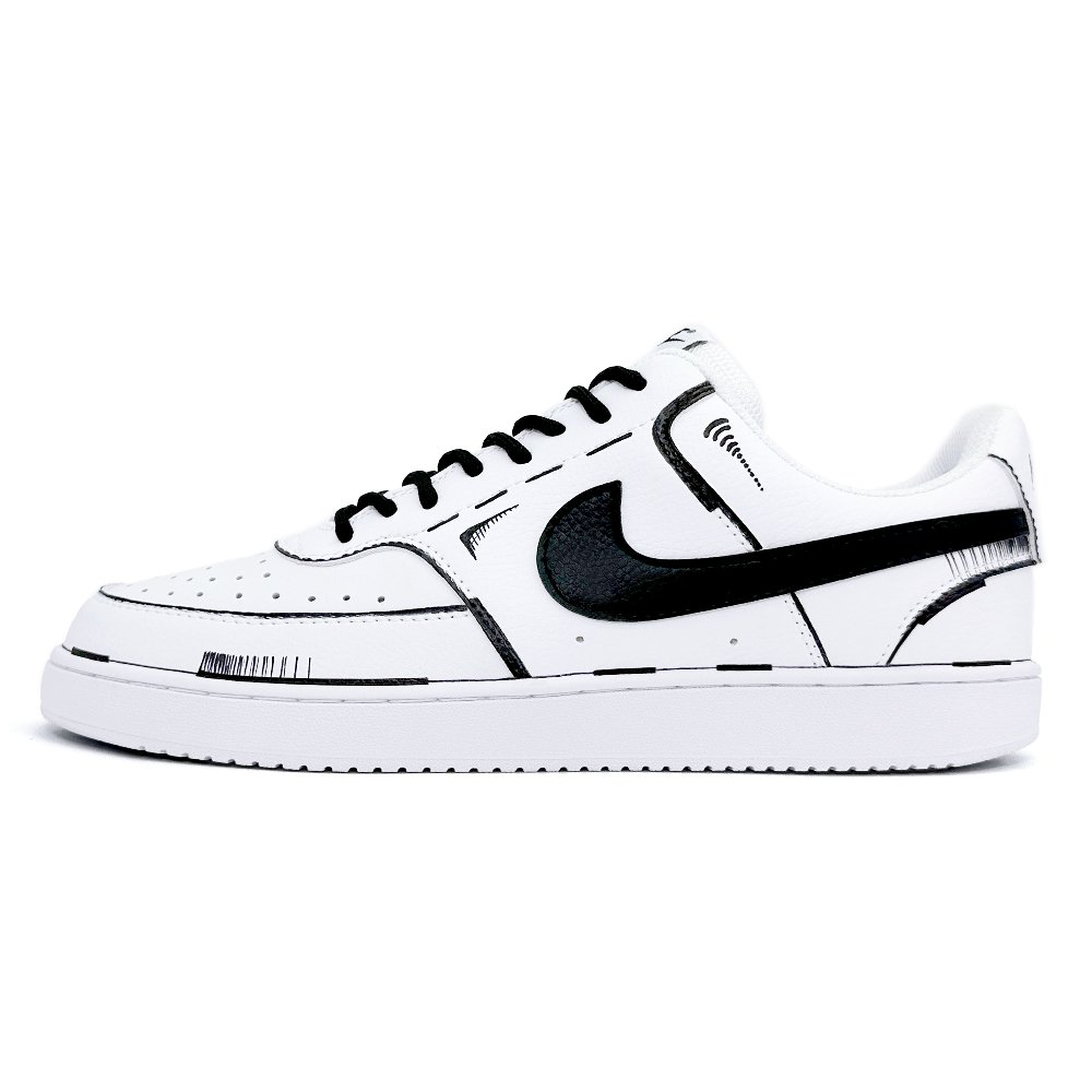 Nike Court Vision 1 Spacetime Tunnel Anti Slip Wear Resistant Low Top Skateboard Shoes Unisex Black White