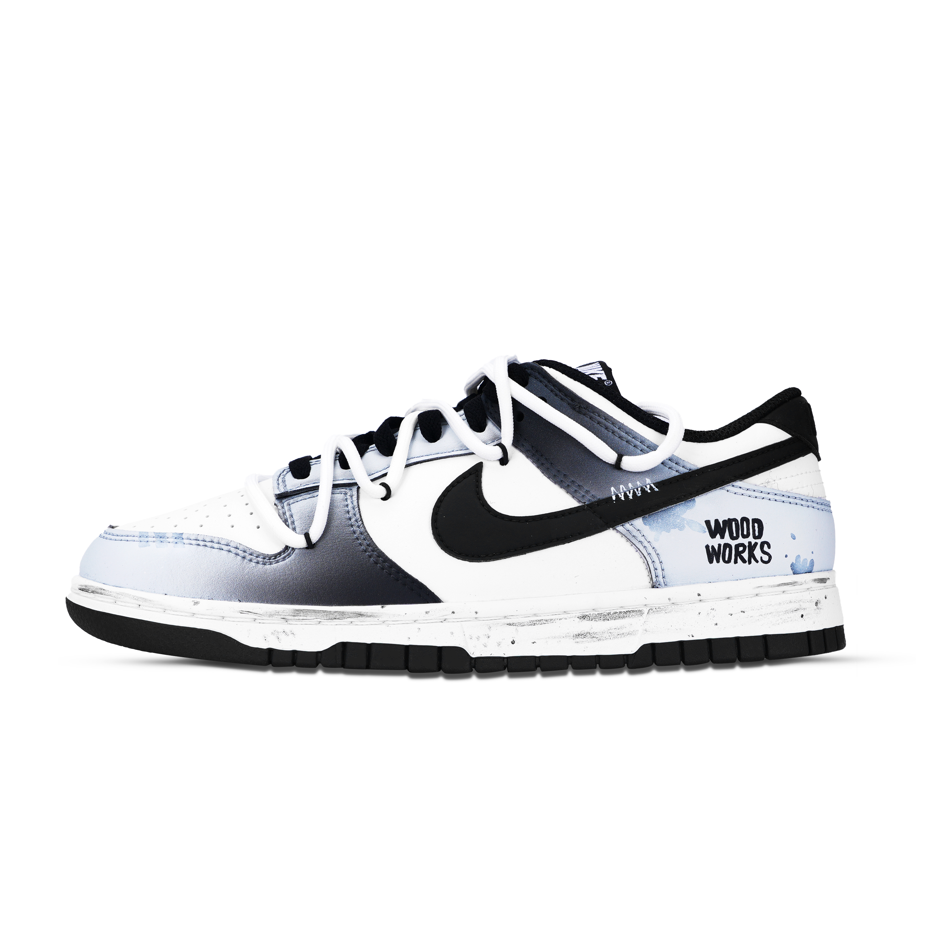 Nike Dunk Wood Abrasion Resistant Low top Skateboard Shoes Unisex Black White Blue