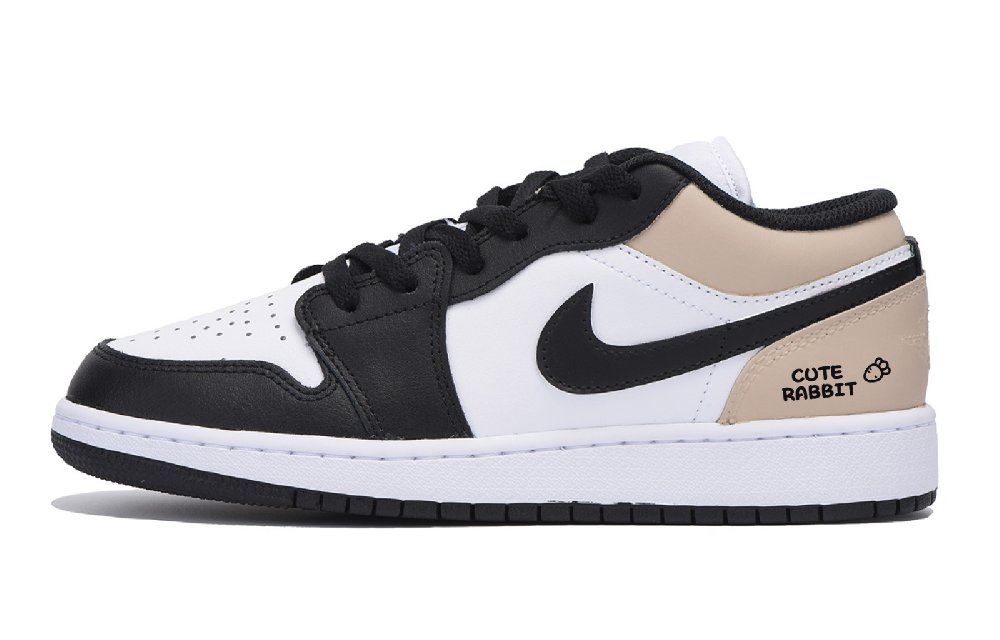 Jordan Air Jordan 1 Evening Singing Cloud Yellow Abrasion Resistant Low Top Vintage Basketball Shoes Men's White Brown