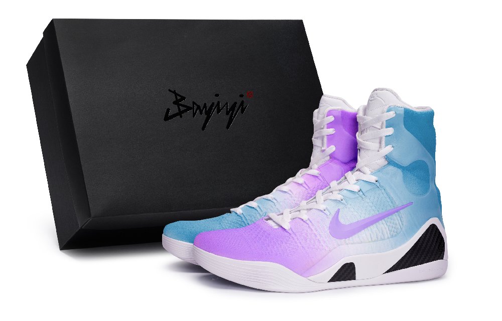 Nike Kobe 9 Slip Resistant High Top Basketball Shoes Unisex White Black Blue Purple