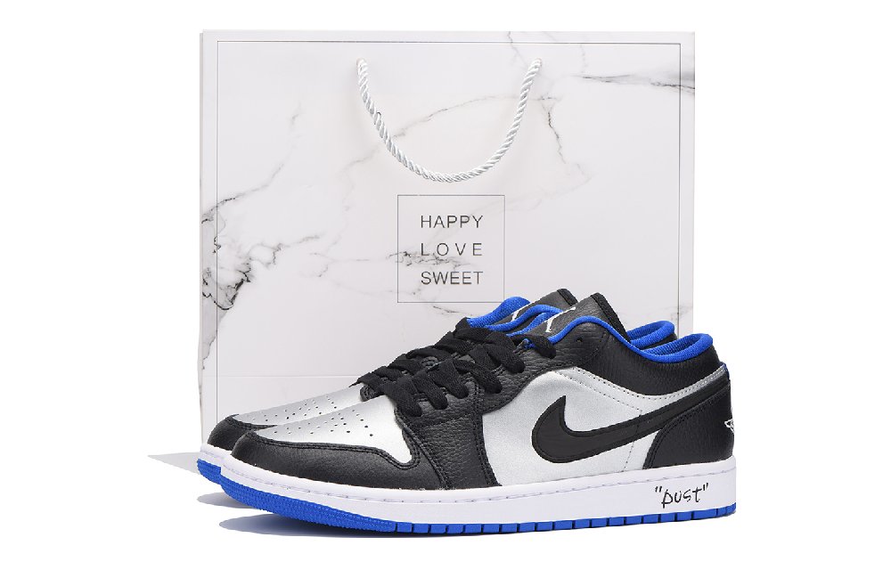 Jordan Air Jordan 1 Slip-Resistant Low-Top Vintage Basketball Shoes Men's Blue Black
