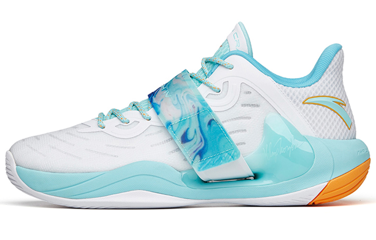 Anta Water Flower 4 Anti-Slip Wear-Resistant Low-Top Basketball Shoes White Blue Orange
