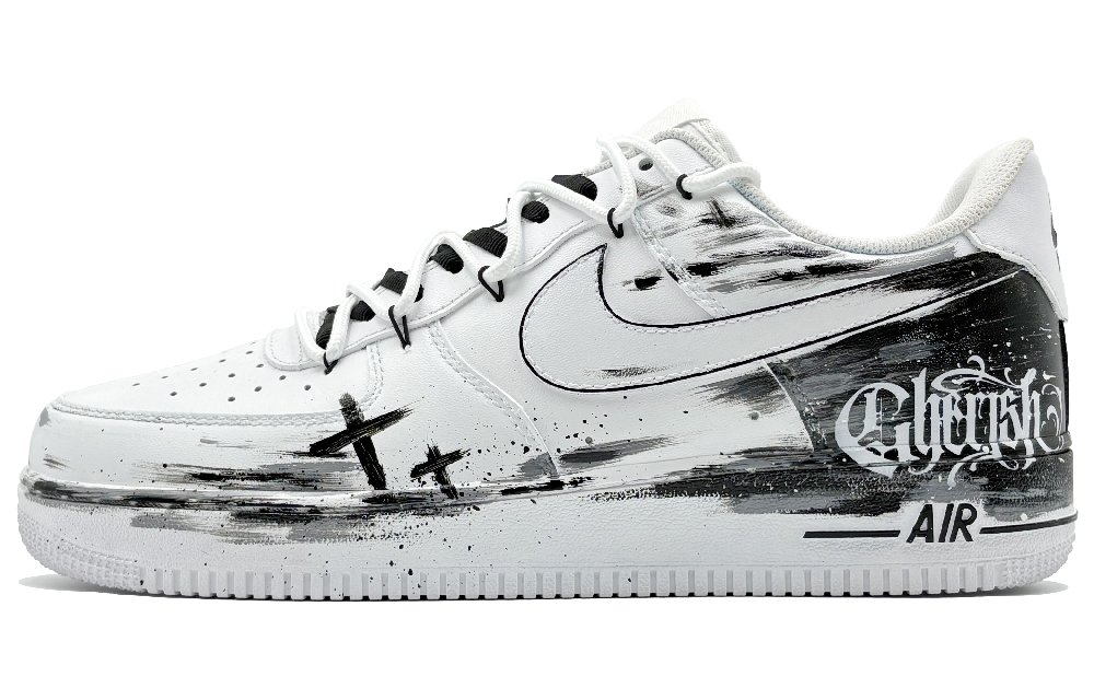 Nike Air Force 1 He Su Space, Ink Demon Erosion Abrasion Resistant Low Top Skateboard Shoes Men's Black White