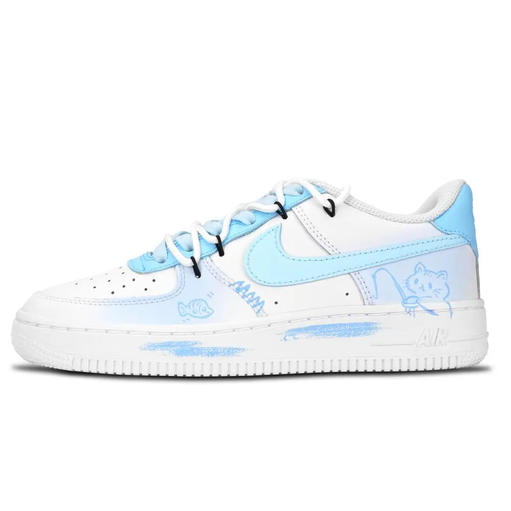 Nike Air Force 1 Kitten Fishing Abrasion Resistant Low top Skateboard Shoes Unisex Blue