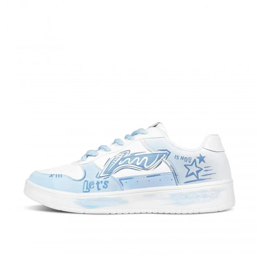 LiNing Pontoon Boats Blue Star Slip Resistant, Abrasion Resistant, Breathable Low top Skateboard Shoes Men's Blue White