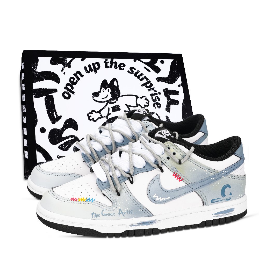 Nike Dunk Little Painter Shoe Box Abrasion Resistant Low Top Skateboard Shoes Unisex Blue White