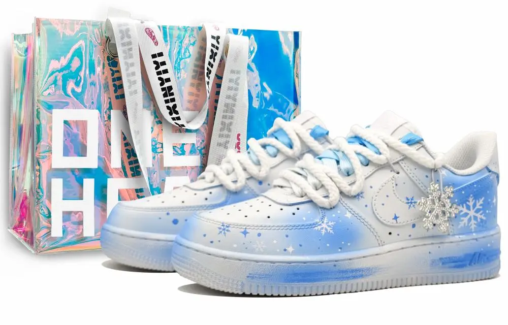 Nike Air Force 1 Abrasion Resistant Low top Skateboard Shoes Unisex Snowflake Blue