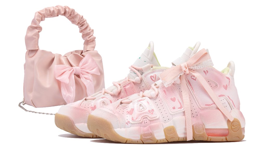 Nike Air More Uptempo Mid Top Vintage Basketball Shoes Women's White Yellow Pink