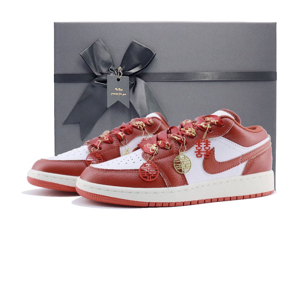 Jordan Air Jordan 1 GS Joyful Celebration Anti Slip Wear Resistant Low Top Vintage Basketball Shoes Women's White Red