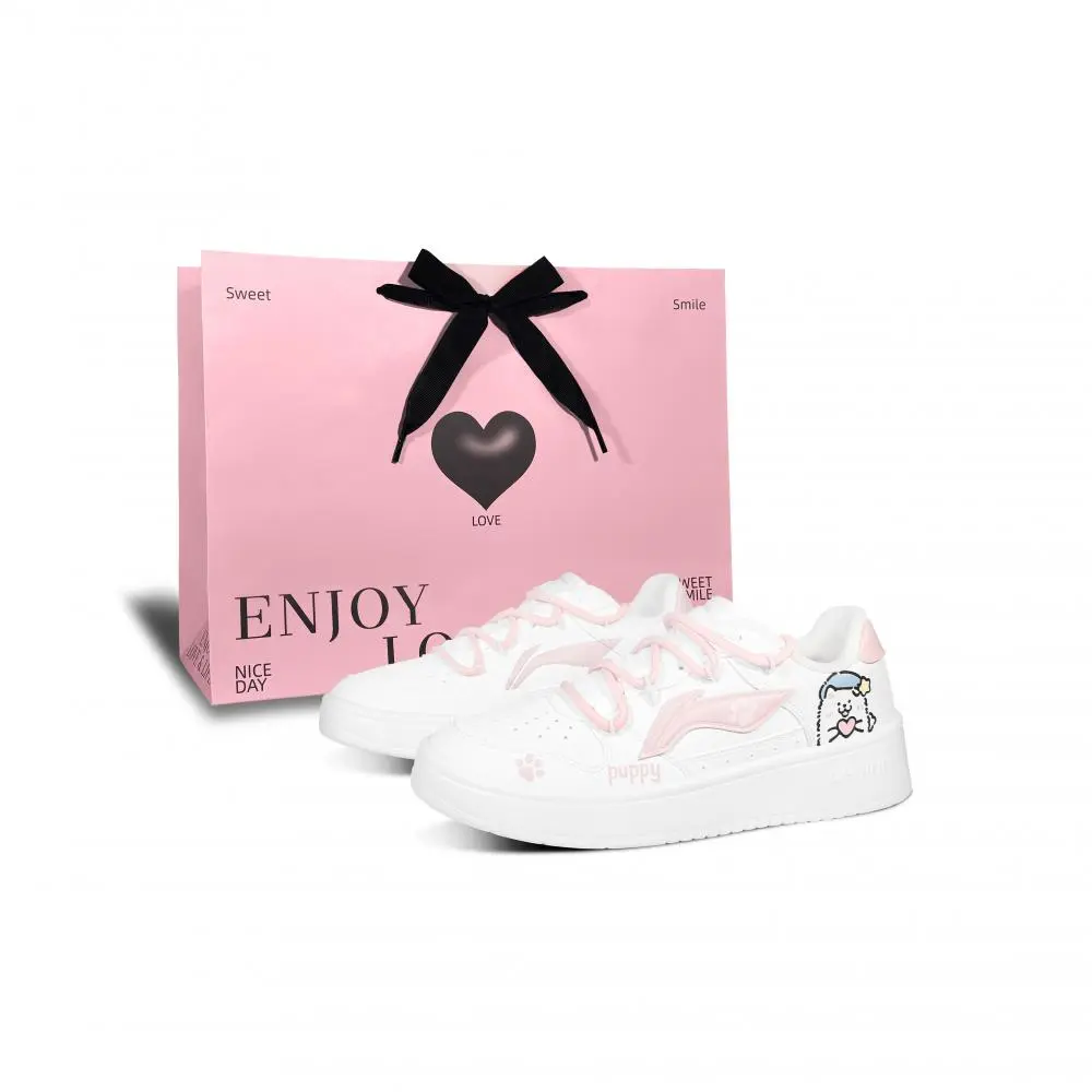 LiNing Heartfelt Gesture Slip Resistant, Abrasion Resistant, Breathable Low top Skateboard Shoes Women's Pink White