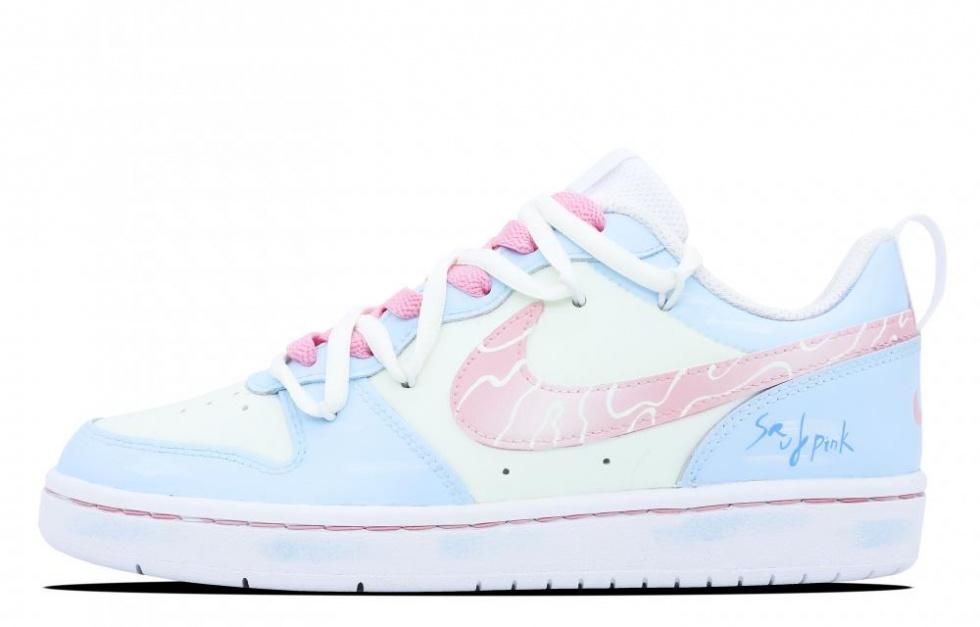 Nike Court Borough Low Anti-Slip Wear-Resistant Lightweight Breathable Low-Top Skateboard Shoes GS Blue Pink