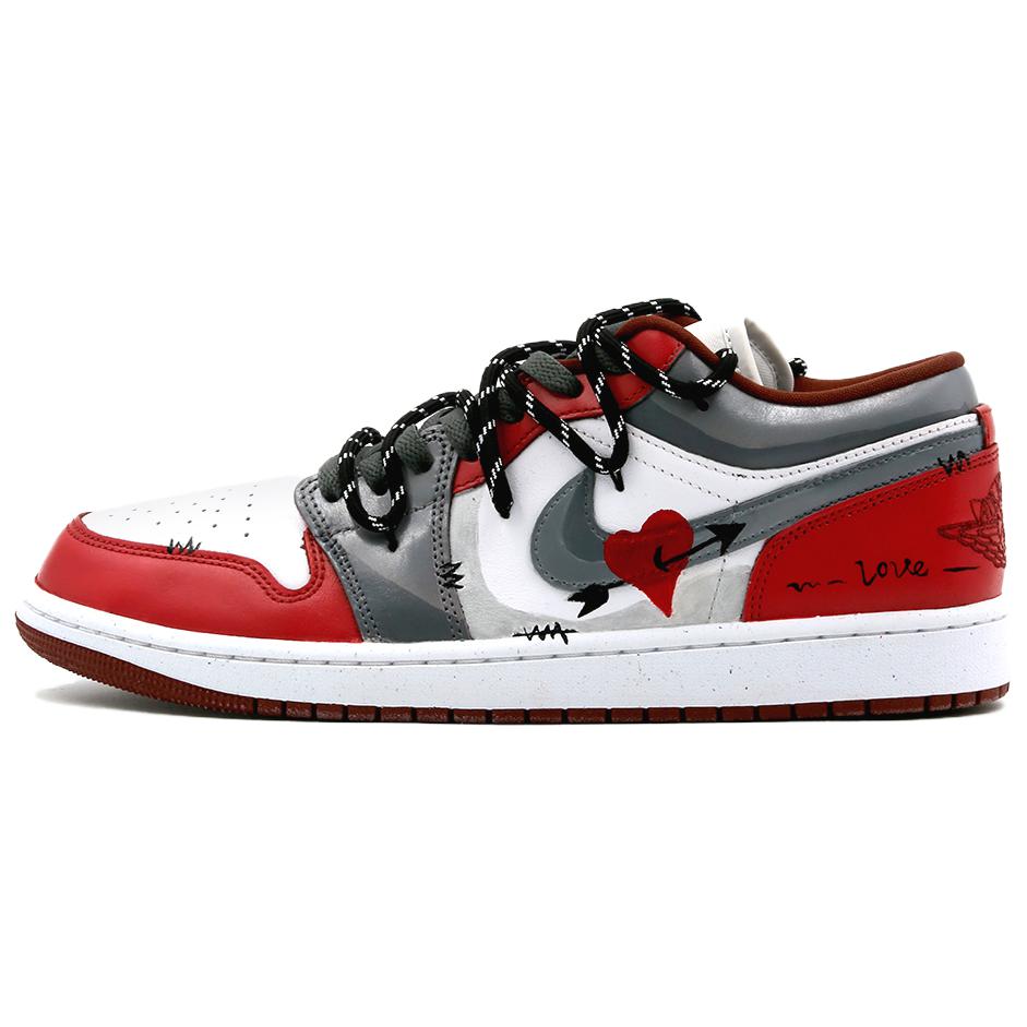 Jordan Air Jordan 1 Arrow Of Love Abrasion Resistant Low top Vintage Basketball Shoes Unisex Red Gray