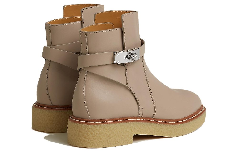HERMES History Ankle Boots Women's Gray Yellow Beige