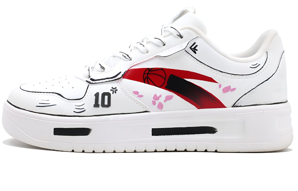 Anta Cushioning, Wear Resistant Low Top Skateboard Shoes Unisex White Red