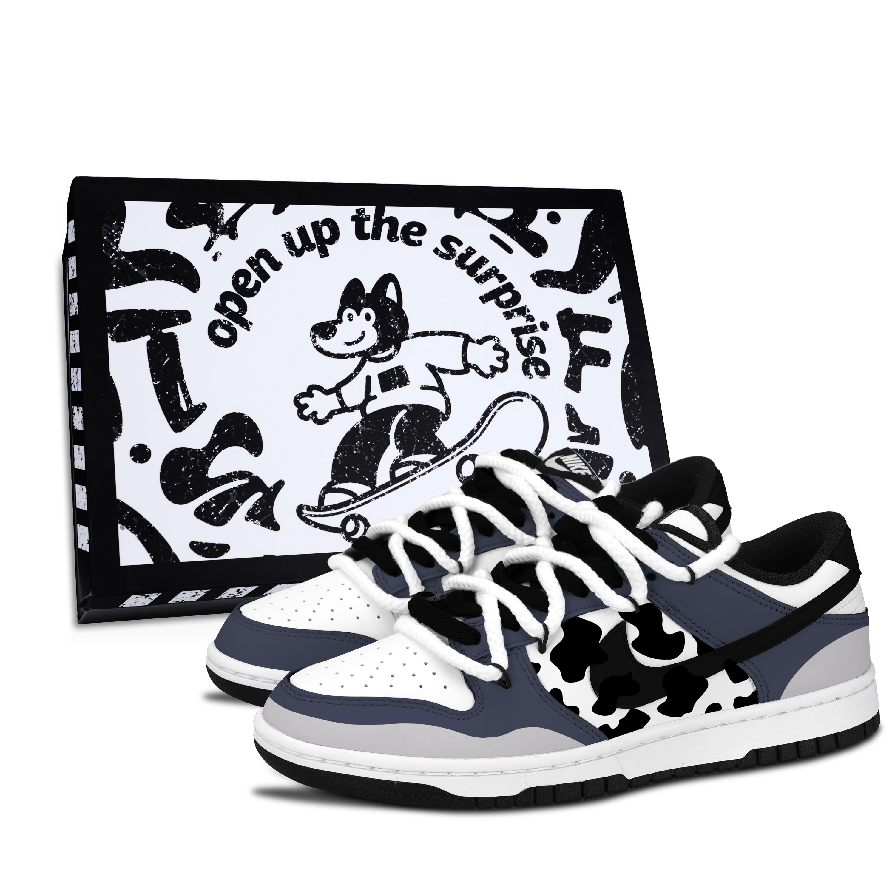 Nike Dunk Black White, Gray Blue Spot Fun Slip Resistant Abrasion Resistant Low top Skateboard Shoes Unisex Blue Gray