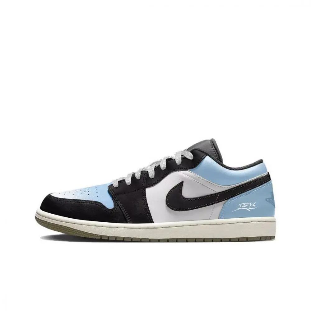 Jordan Air Jordan 1 Cushioning, Wear Resistant Low top Vintage Basketball Shoes Unisex Black White Blue