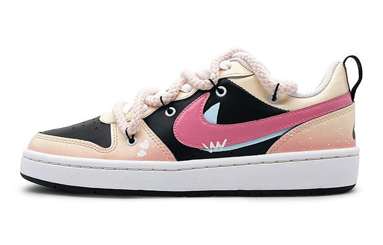 Nike Court Borough 2 2 Person Honey Peach Slip-Resistant Low-Top Skateboard Shoes GS Pink Blue Black