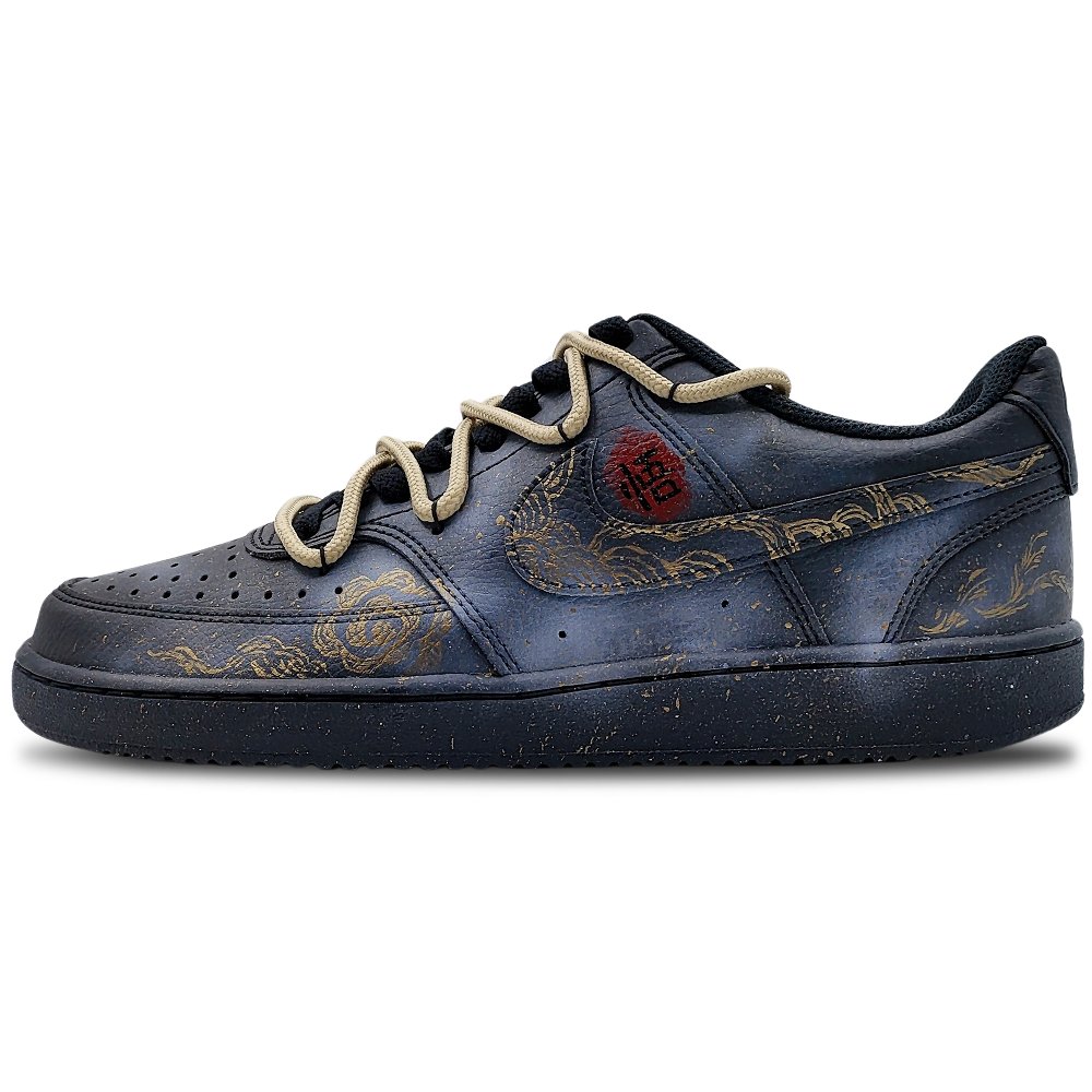 Nike Court Vision Low Wear-resistant And Lightweight Low-Top Skateboard Shoes Unisex Black Gold