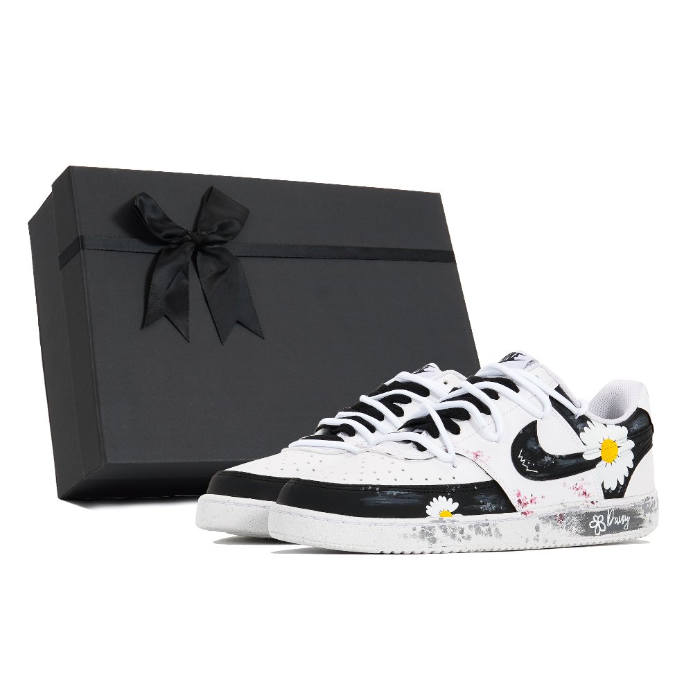 Nike Court Vision Joy Lemon Slip-Resistant Cushioning Abrasion-Resistant Low-Top Skateboard Shoes Unisex Black White