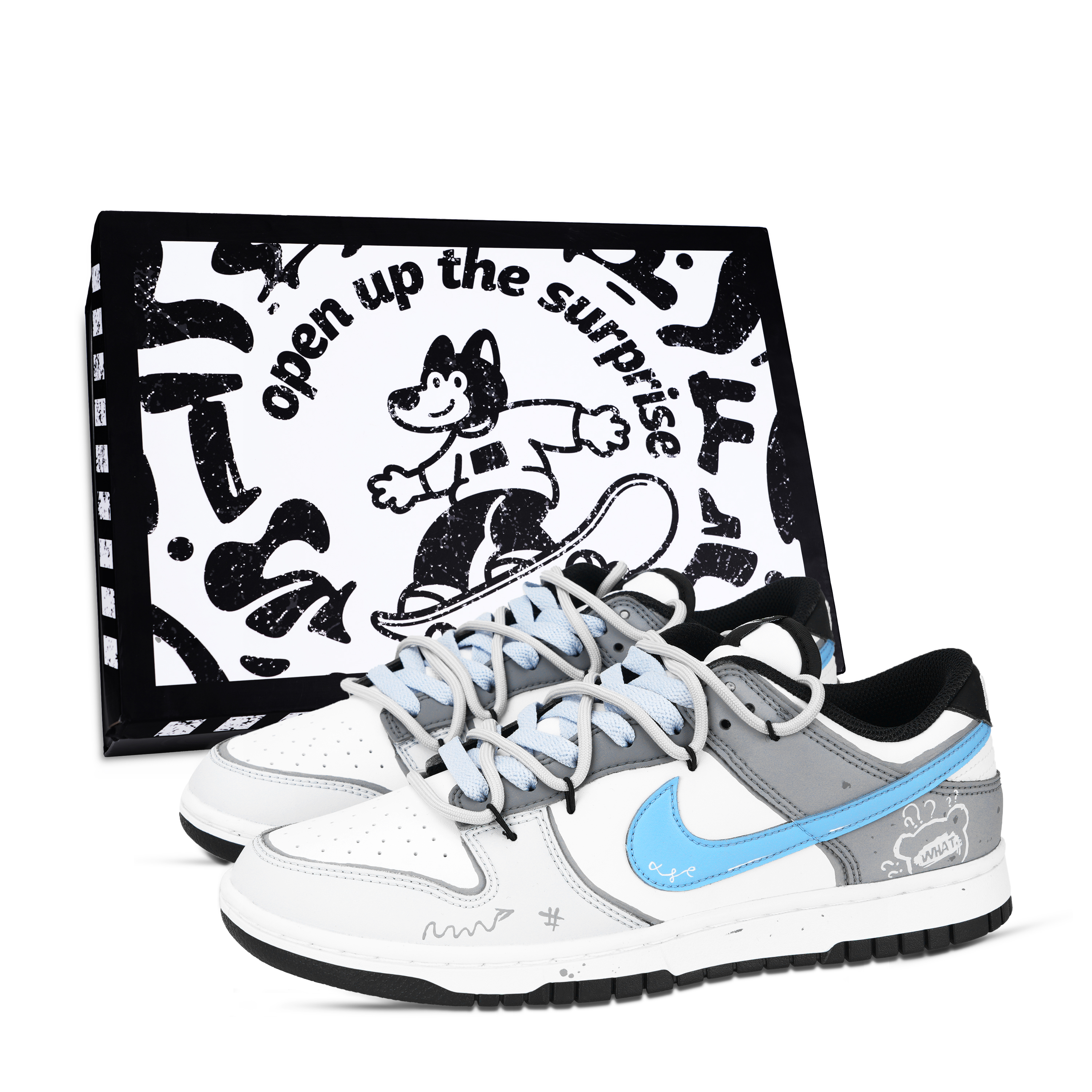 Nike Dunk 100,000 Whys Abrasion Resistant Low top Skateboard Shoes Unisex Blue Gray White