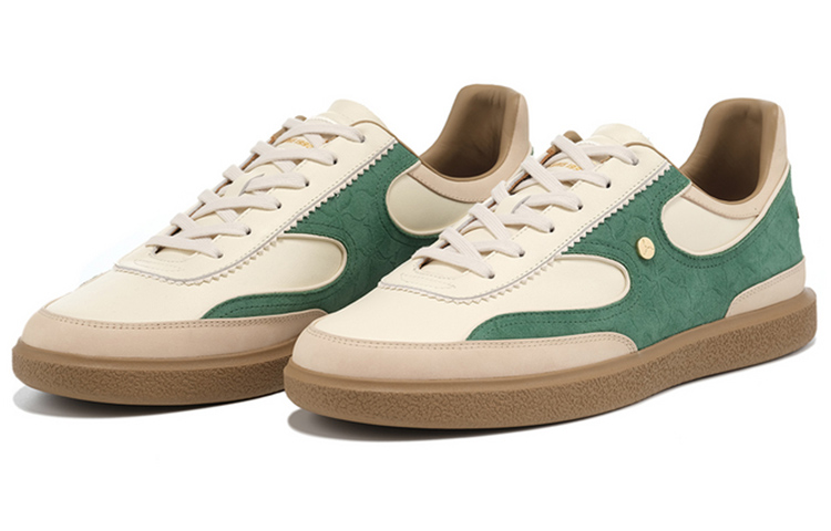 LI-NING 1990 Clouds Slip-Resistant Cushioning Wear-Resistant Low-Top Skateboard Shoes Men's Beige Green