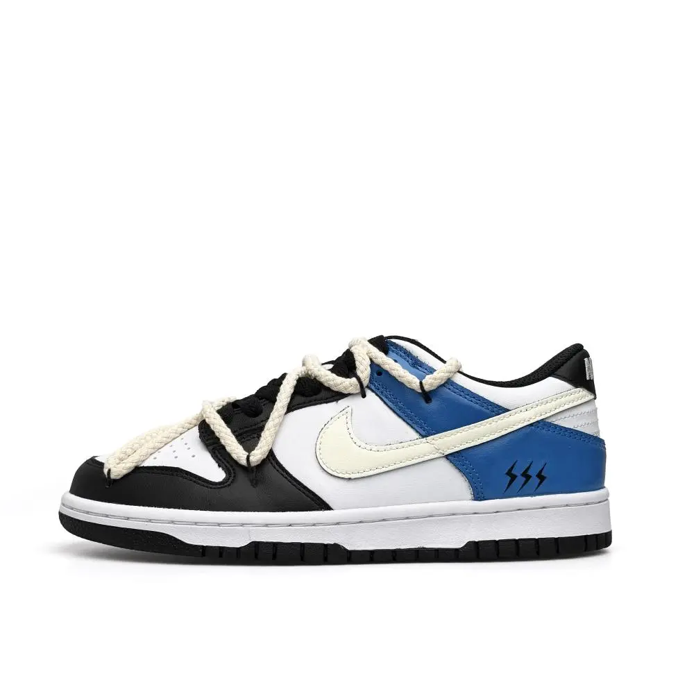 Nike Dunk Blue Lightning 2.0 Abrasion Resistant, Lightweight, And Breathable Low top Skateboard Shoes Unisex White Blue