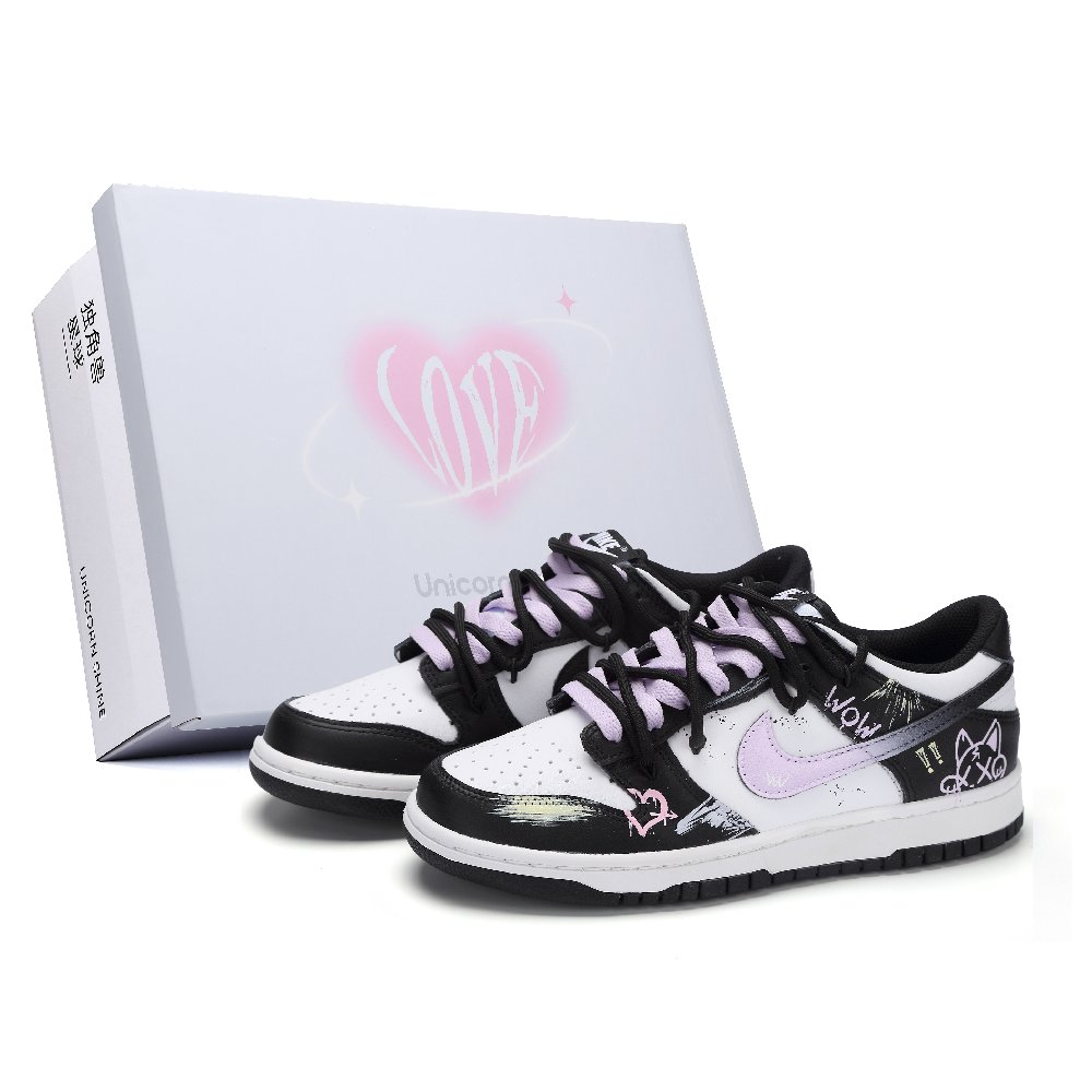 Nike Dunk Sweetheart Little Meow Abrasion Resistant Low Top Skateboard Shoes Women's Black Pink