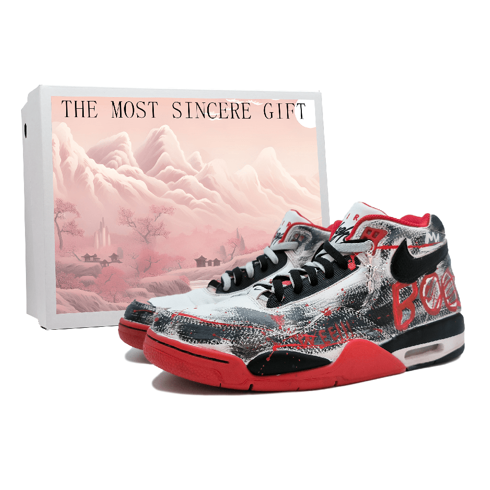 Nike Flight Legacy Cushioned Slip-Resistant Mid-Top Vintage Basketball Shoes Unisex Black Red