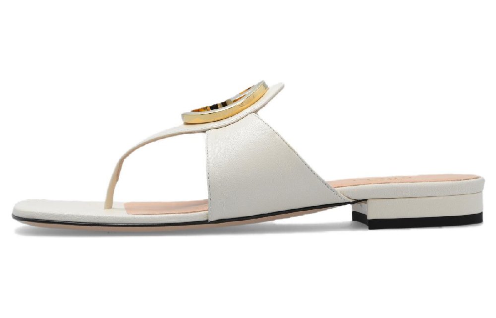 GUCCI Blondie Thong Leather Sandals White Women's