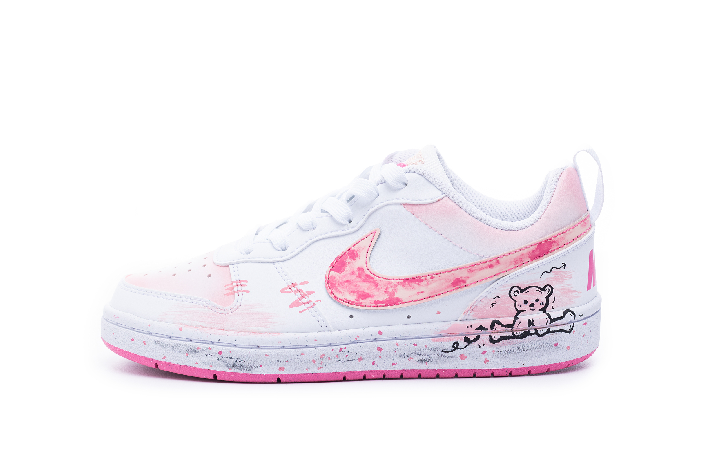 Nike Court Borough Pink Bear Slip-Resistant Cushioning Wear-Resistant Low-Top Skateboard Shoes Women's White Pink