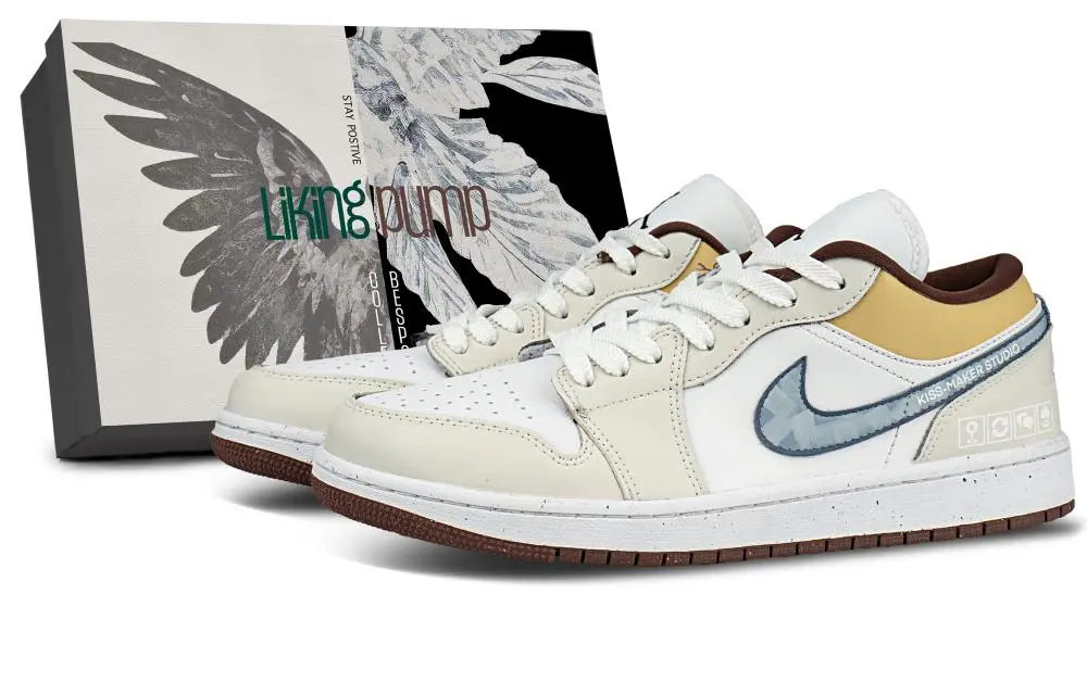 Jordan Air Jordan 1 Support Lightweight Low top Vintage Basketball Shoes Unisex Beige