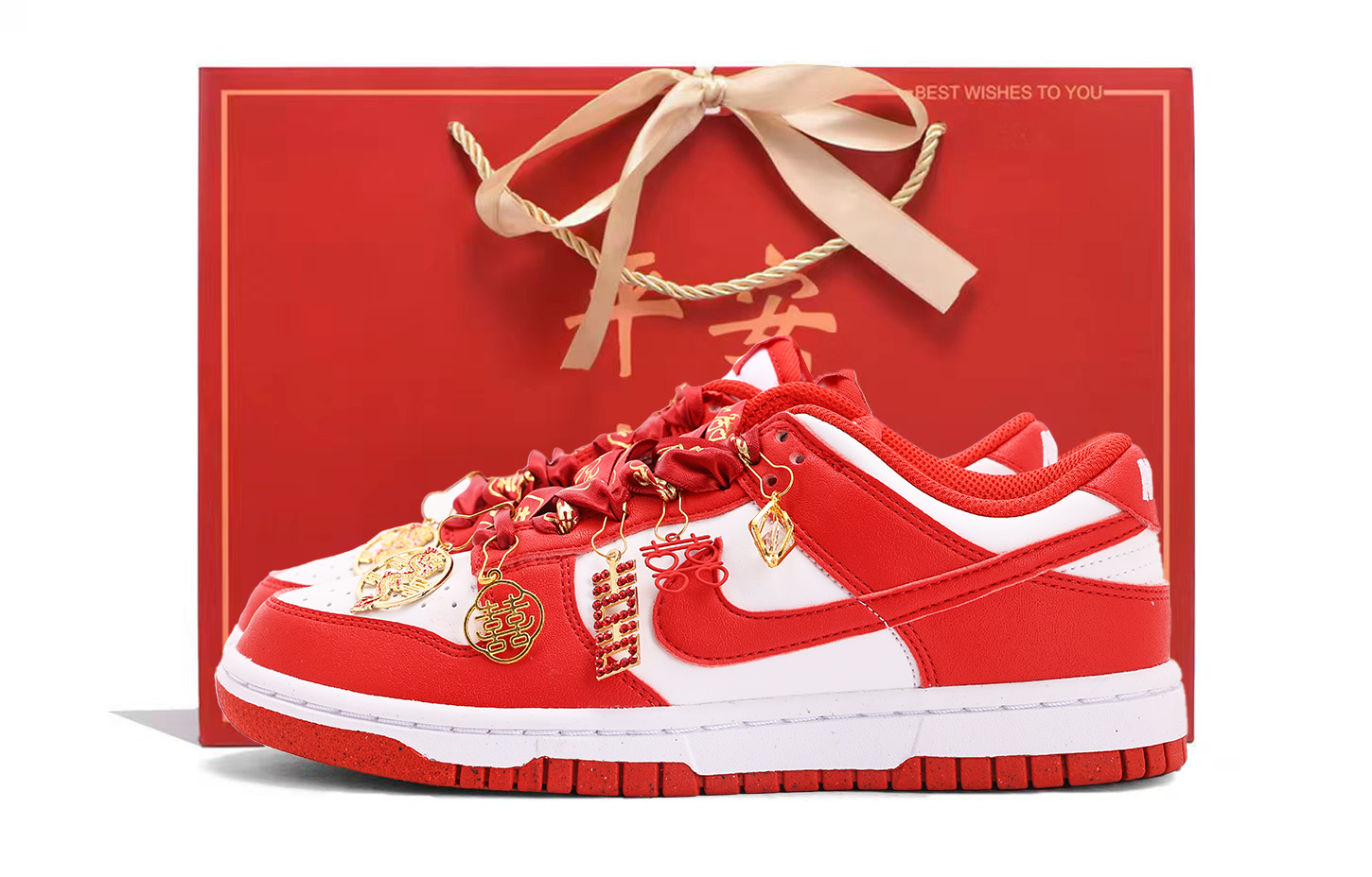 Nike Dunk Wrapping, Wear Resistant And Non Slip Low top Skateboard Shoes Unisex True Red