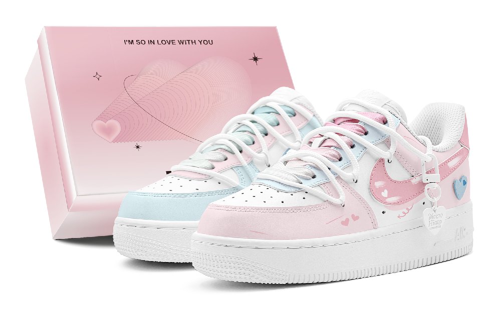 Nike Air Force 1 Air Force 1 Reverse Mismatched Sweetheart Slip Resistant Low Top Casual Skateboard Shoes GS Pink Blue